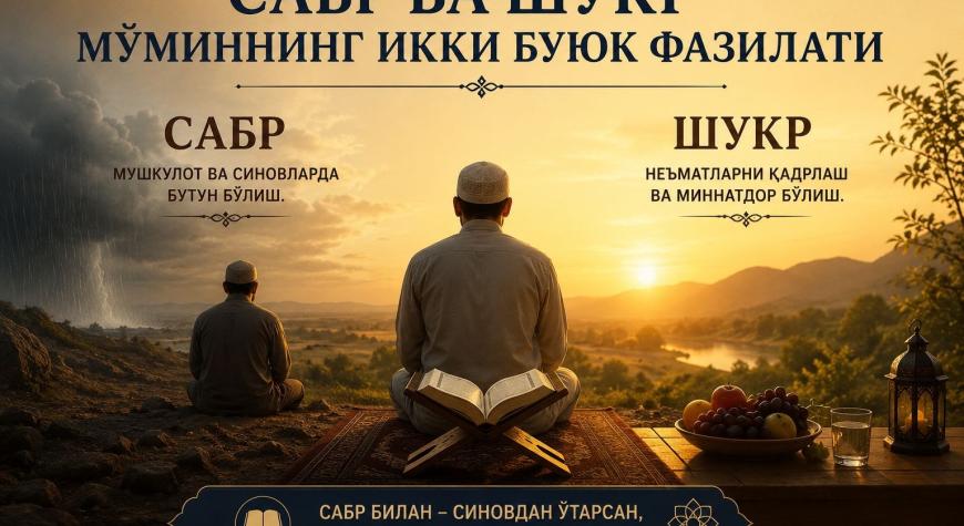 САБР ВА ШУКР - МЎМИННИНГ ИККИ БУЮК ФАЗИЛАТИ