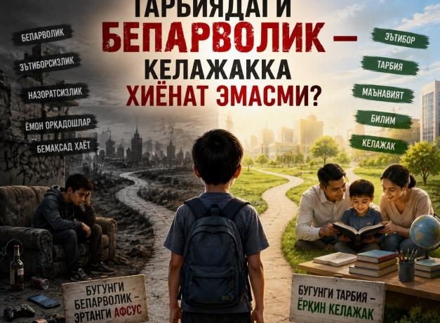 ТАРБИЯДАГИ БЕПАРВОЛИК — КЕЛАЖАККА ХИЁНАТ ЭМАСМИ?