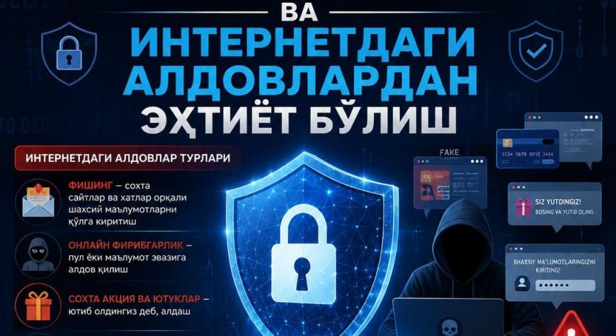 КИБЕР ХАВФСИЗЛИК ВА ИНТЕРНЕТДАГИ АЛДОВЛАРДАН ЭҲТИЁТ БЎЛИШ