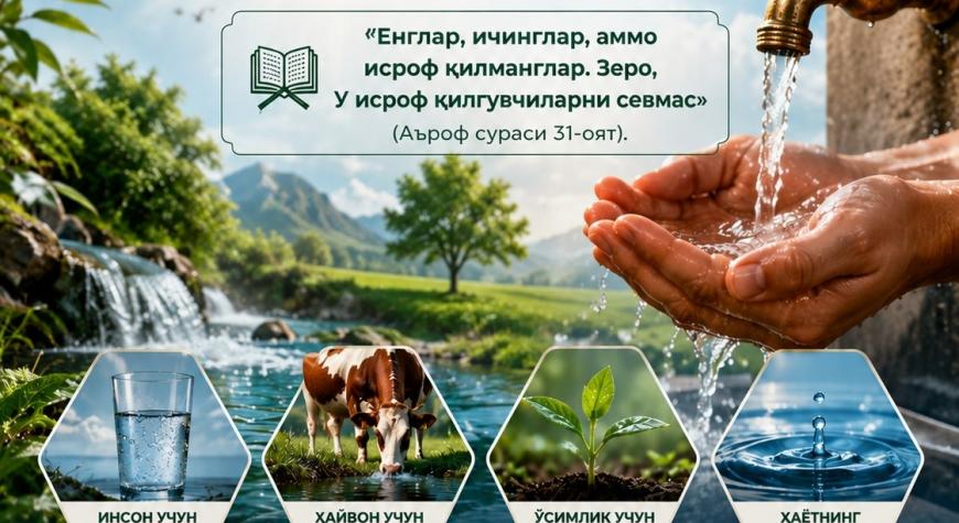 СУВ — АЛЛОҲНИНГ ОМОНАТИ: УНИ АСРАЙЛИК, ИСРОФ ҚИЛМАЙЛИК!